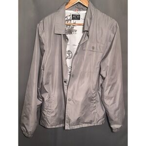 Lost Enterprises Lost at Sea Men Grey Snap Front Coach Jacket Map Print Lining M